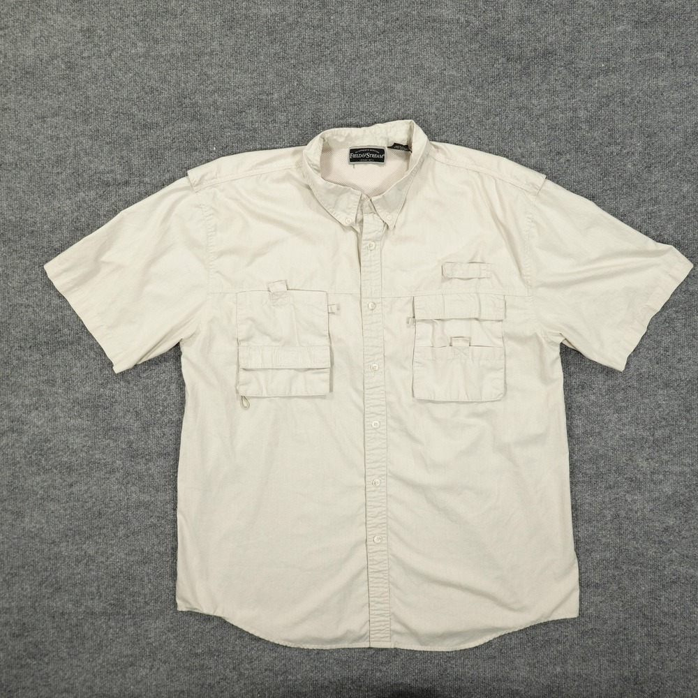 Field & Stream Shirt Mens XL Beige Fishing Short Sleeve Vented Utility Pockets